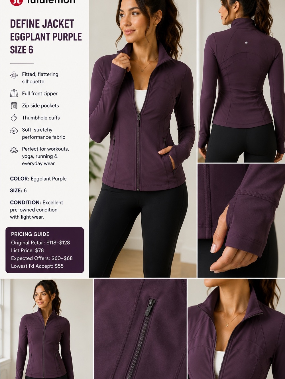 Lululemon Define Jacket Eggplant Purple Size 6